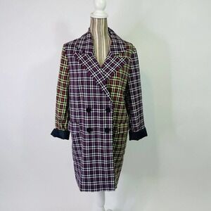 Asos New Mixed Check Coat Plaid Blazer Jacket 4 Women's Two Tone Yellow Pink